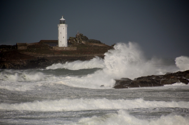 Stormy seas at Godrevy Lighthouse, Cornwall; 08-02-14